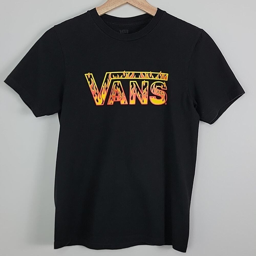 Vans Fire Flame Logo Black Graphic T-Shirt‎ Youth Medium